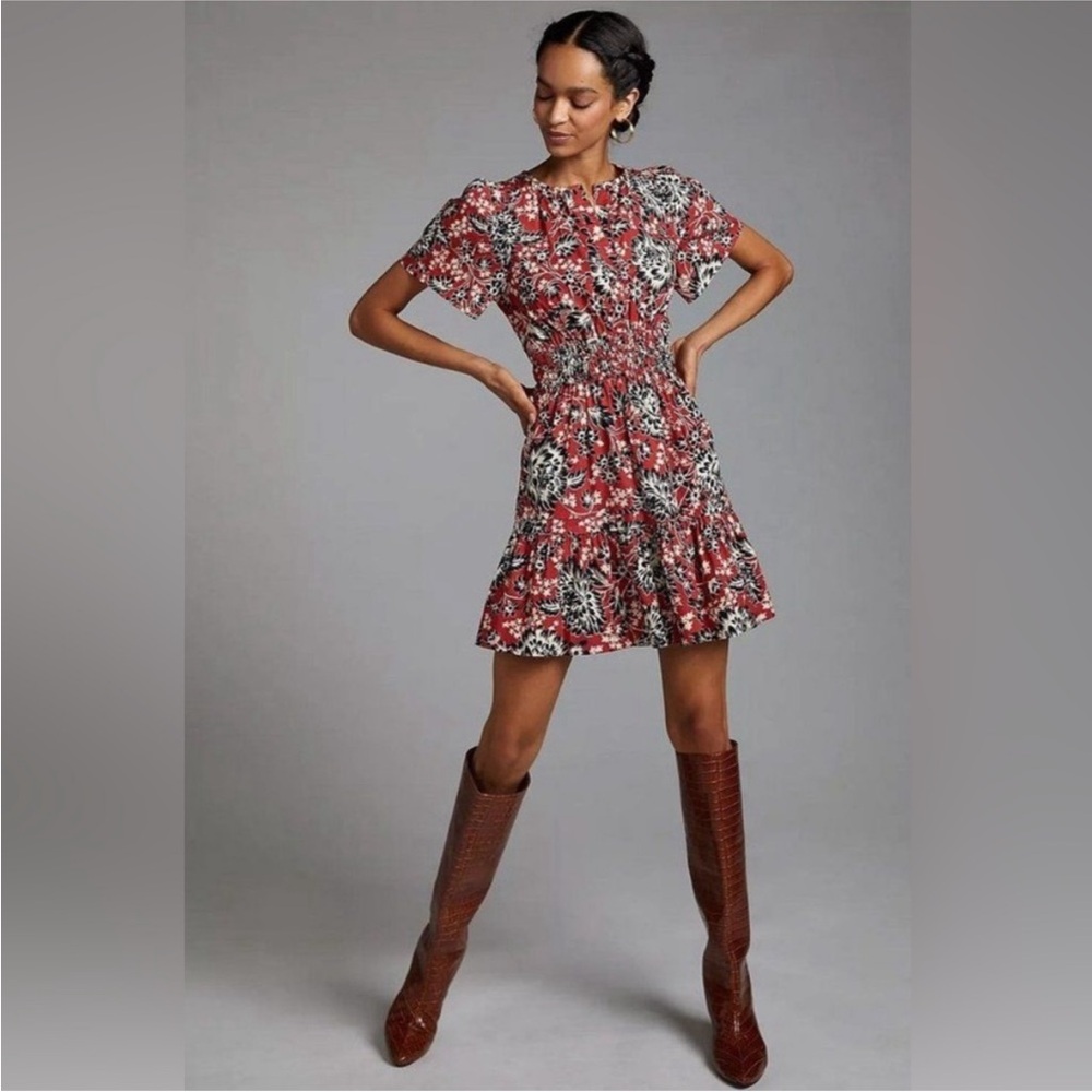 Anthropologie Somerset Mini Dress Red and Black Floral